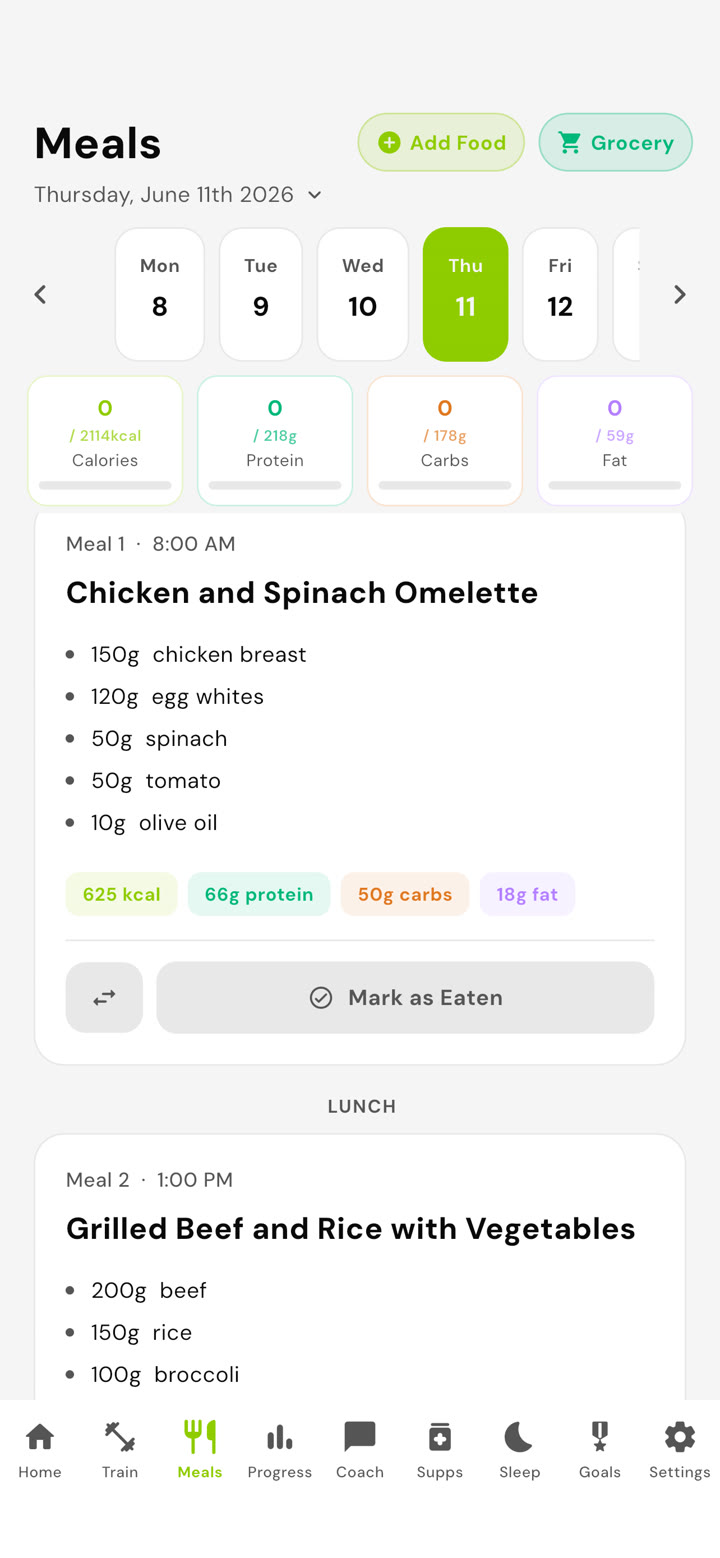 AI generated meal plan with macros per meal